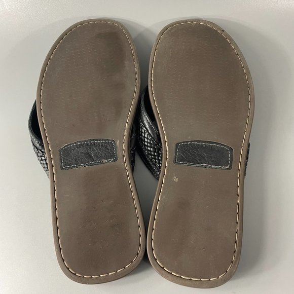 Tommy Bahama Anchors Away Black Leather Flip Flops, Size 9 D